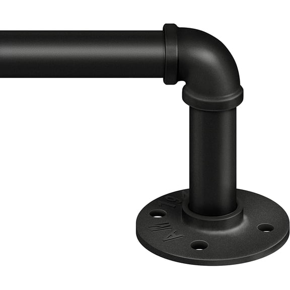 16" to 28"Curtain Rods for Windows, 1 inch Industrial Curtain Rod, Adjustable Wrap Around Black Curtain Rods, Black Industrial Indoor/Outdoor Curtain Rod