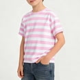 thumbnail image 2 of Eltusu Boys Cotton T-Shirts, Short SLeeve Casual Crew Neck Striped Summer Tops Pink Size 7-8 T, 2 of 5