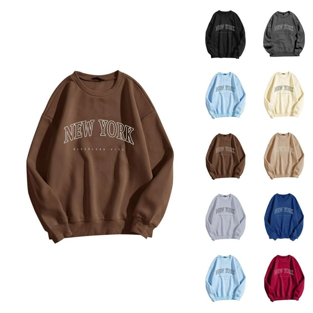 Chandail en Molleton pour Femmes New York 2026 Automne Hiver Décontracté Manches Longues Col Rond Graphique Chandail