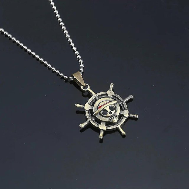 Collar de Anime One Piece, colgante de sombrero de calavera pirata Luffy Ace, cadena de cuentas, gargantilla para hombre, collares de dibujos animados, amuleto, regalo, joyería, collares--bronce zhuli