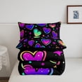 thumbnail image 4 of Erosebridal Neon Hearts Comforter King Rainbow Love Heart Bedding Set, Psychedelic Galaxy Down Comforter Gradient Glowing Stars Bed Set, Black Girly Quilted Duvet Lightweight, 4 of 7