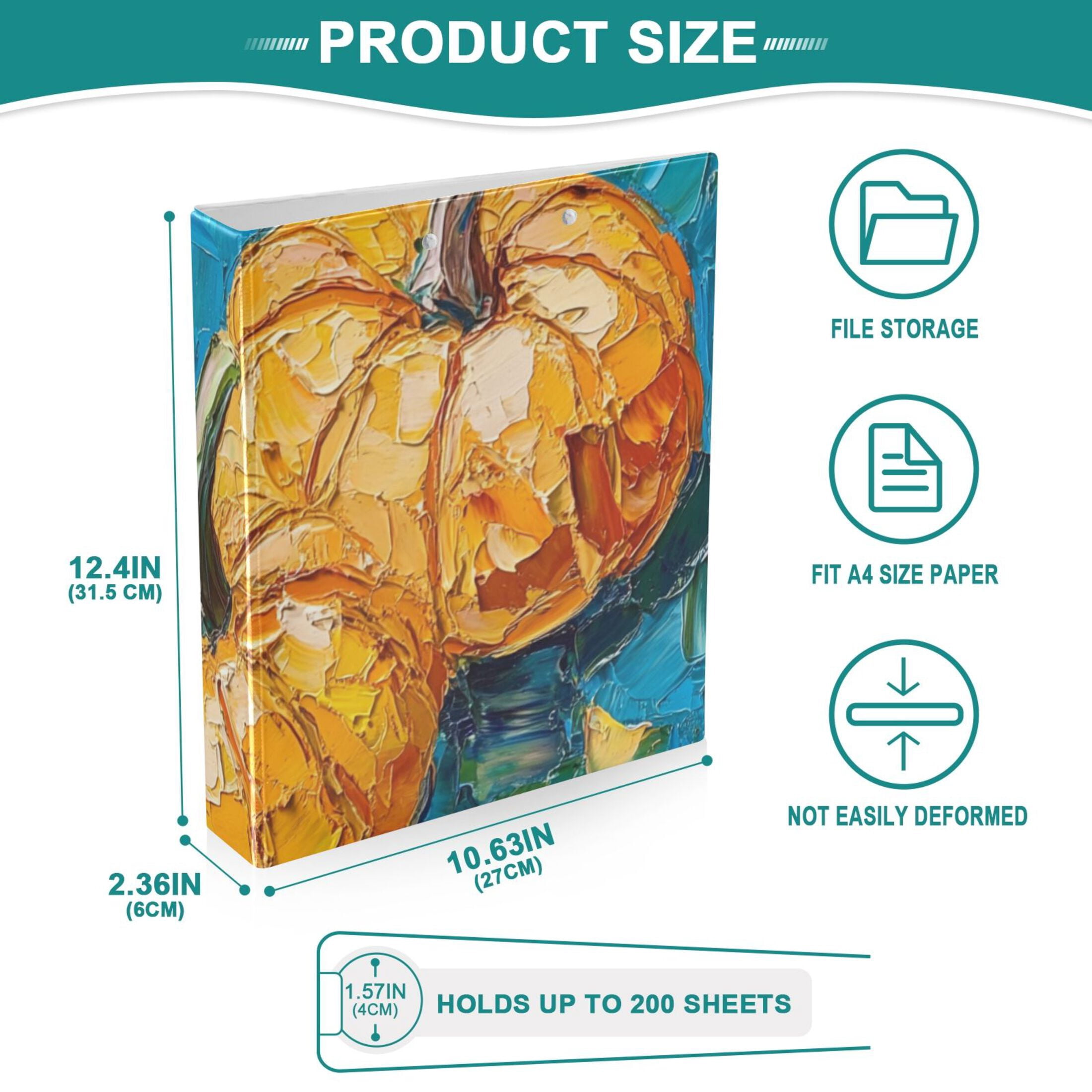 Oil Painting Pumpkins 3 Ring Binders 1.5 inch Hardcover File Folders with Interior Pockets A4 Size Organizer for School Office Hospital