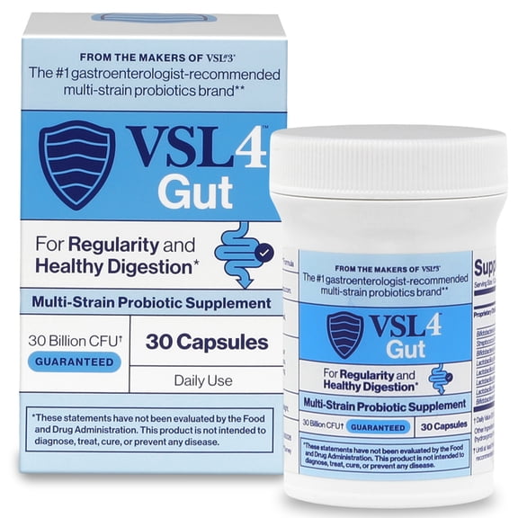 VSL4® Gut Digestive Health Probiotic for Adults, 30B CFU, Potent, Multi-Strain, 30 Capsules
