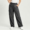 thumbnail image 2 of Tqcoqu Women's Wide Leg Cargo Pants,Elastic Drawstring Waist Drawstring Cuff Loose Pants with Multi Pockets,Dark Gray Women's S-XXXL, 2 of 9