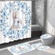 thumbnail image 1 of Cortina de ducha con forma de U, cuatro piezas de tela de conejo, decoración de baño con ganchos, cortina de ducha de poliéster azul y blanco., 1 of 6
