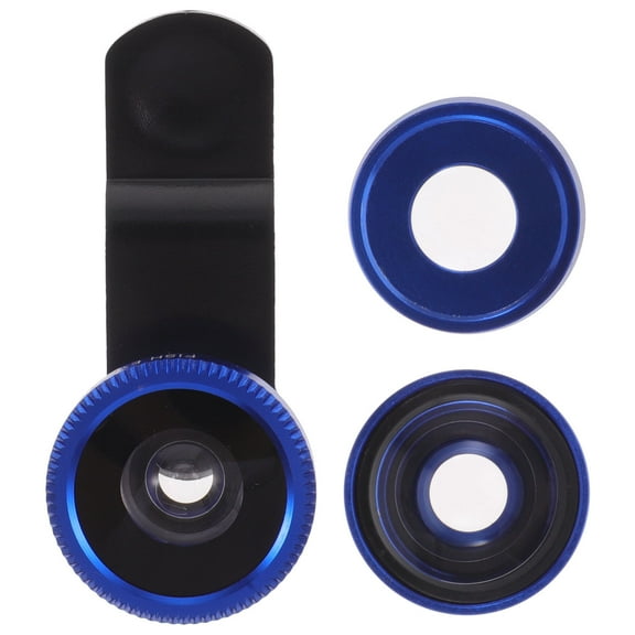Universal 3-in-1 Portable Cell Phone Camera Lens Kit with Super Wide Angle, Macro, and Fisheye Clip-On Lenses for iPhone 6S/7/8/X - Blue