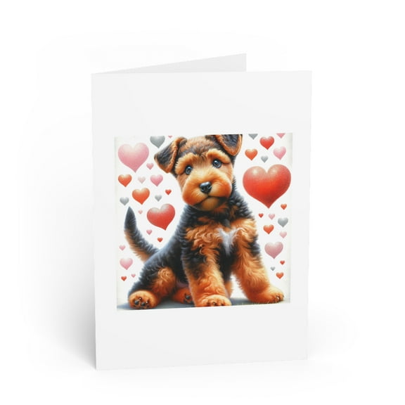 DistinctInk Greeting Card / Note Card - Valentine's Day Welsh Terrier Puppy - PACK of 3
