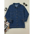 thumbnail image 6 of Jean Jacket for Women Distressed Long Sleeve Oversized Denim Trucker Jackets Coat Blue L, 6 of 9
