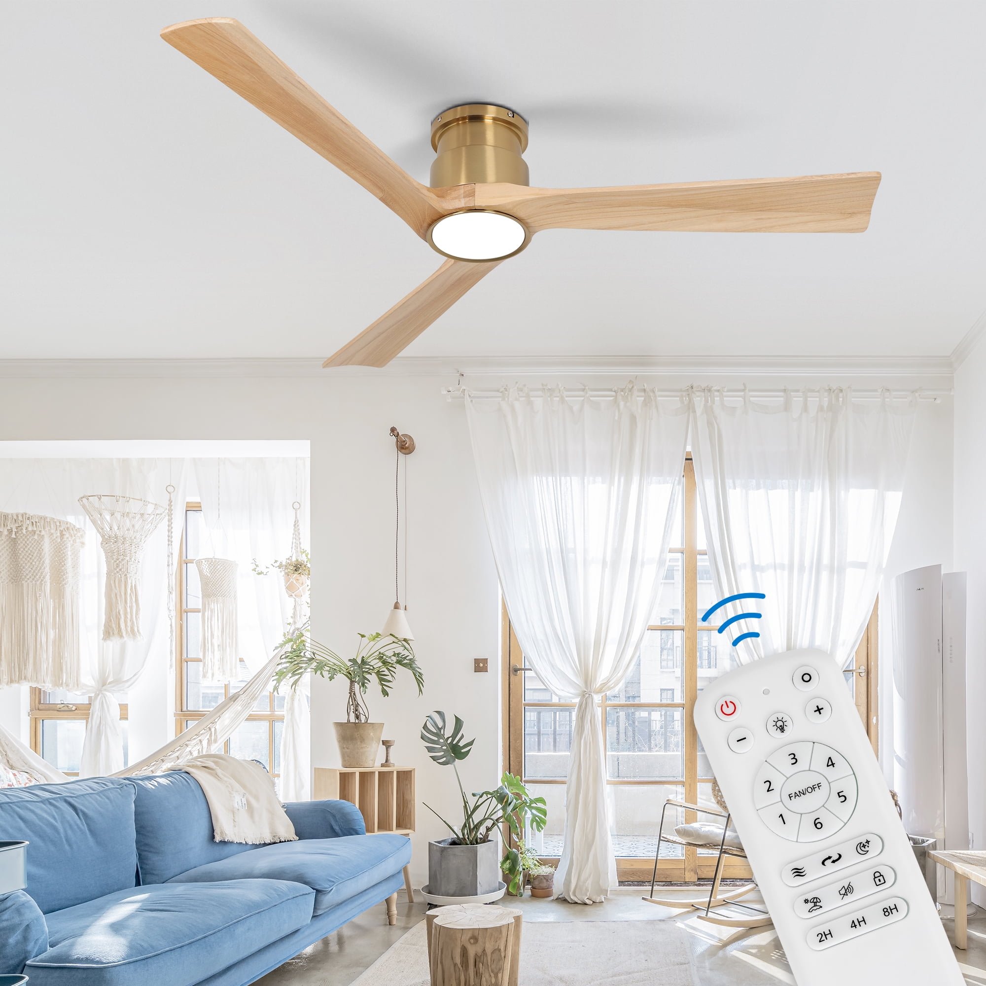 Wozzio 52-Inch Ceiling Fan with Integrated LED Light and Remote Control