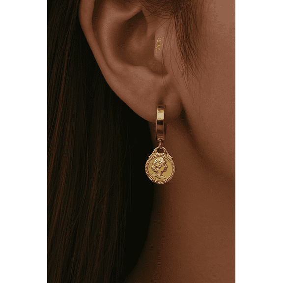 Anushka Jain Jewellery Antique Coin Drop Hoop Earrings, 925 Sterling Silver