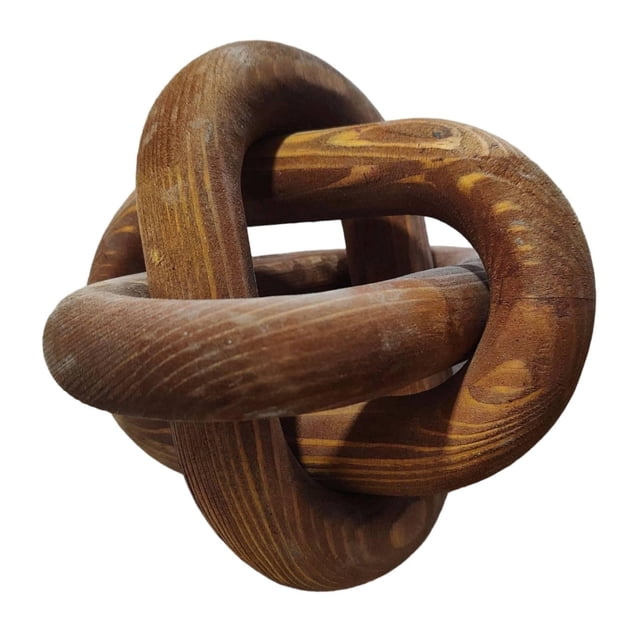 Decoración de eslabones de cadena de madera, estilo moderno minimalista geométrico para estantes, estilo rústico o de oficina. marrón