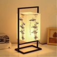 thumbnail image 1 of Japanese Bedroom Bedside Lamp Industrial Desk Lamp with Black Metal Frame Square Fabric Shade Table Lamp for Bedroom (Button Switch, Bamboo), 1 of 1