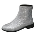 thumbnail image 5 of Women's Sparkly Sequin Ankle Booties Metallic Glitter Leather Mid Calf Chelsea Dress Boots with Side Zipper Silver Size 7.5, 5 of 6