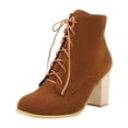 thumbnail image 5 of Womens Dress Combat Boots Fall Winter Suede Fake Wooden Chunky High Heels Lace up Dressy Short Ankle Booties, 5 of 9