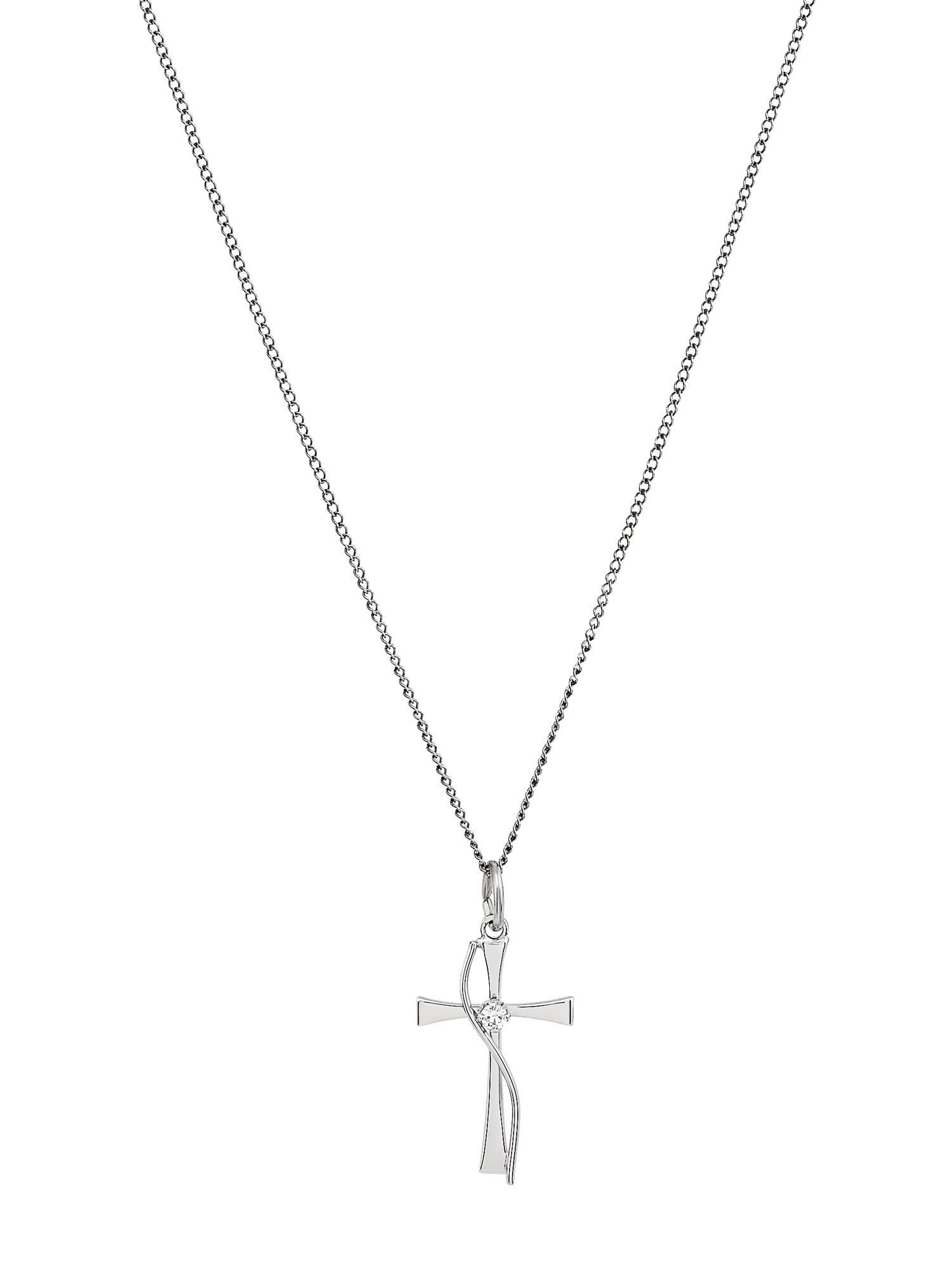 Brilliance Fine Jewelry With Cubic Zirconia Accent Sterling Silver Cross Pendant, 18" Necklace