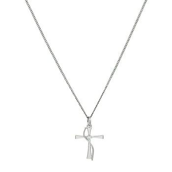 Brilliance Fine Jewelry With Cubic Zirconia Accent Sterling Silver Cross Pendant, 18" Necklace