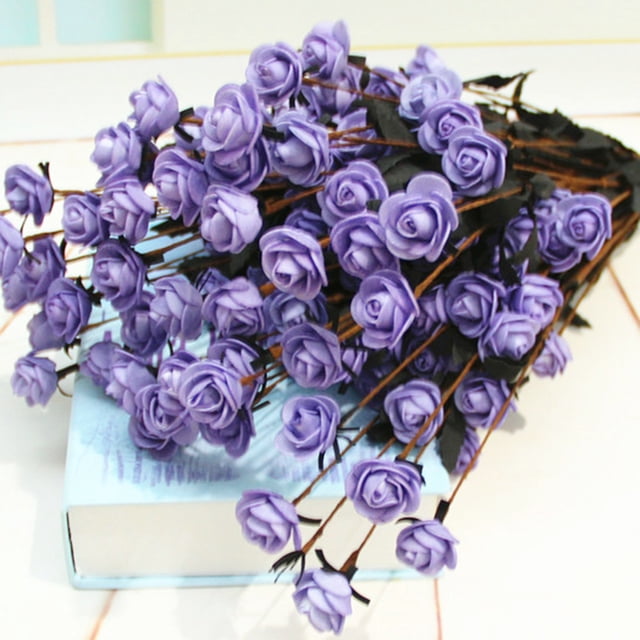 pitrice Artificial Flowers Decorative DIY Party Desktop Roses Bouquet Bedroom Romantic Table Simulation Home Room Decor Outdoor Purple