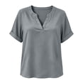 thumbnail image 7 of Women's V-Neck Top Baeitkot Women's Solid Color Casual V-Neck Short Sleeve Top Gray M, 7 of 7
