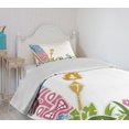 thumbnail image 4 of Ambesonne Tiki Bar Quilted Bedspread Set 2 Pcs, Hibiscus, Twin Size, Pale Blue Pink Green, 4 of 6