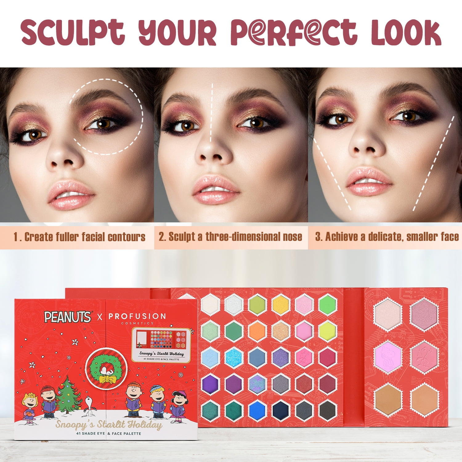 Profusion Cosmetics Peanuts Holiday Snoopy's Starlit 41 Shade Eye & Face Makeup Palette, Long-Lasting Colorful Eyeshadow with Smooth, Velvety Finish