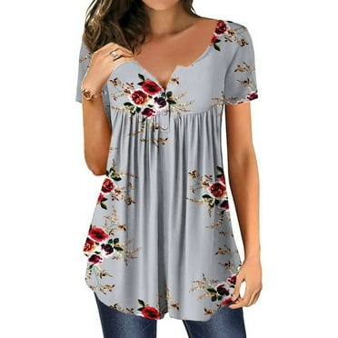 Enwejyy Women Sundress Casual Floral Print V-Neck Short Sleeve Loose ...