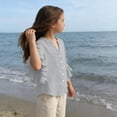 thumbnail image 6 of PiGOGI Girls Ruffle 3/4 Sleeve V-Neck Button Down Top Solid Color Soft Casual Blouse for Kids Gray 9Years, 6 of 8