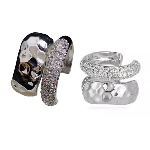 FENOHREFE Punk Zircon Double layer Ear Cuff Dainty Piercing Earrings Accesory Fashionable Metal Geometric Ear Clip with Zircon