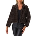 thumbnail image 1 of Chaqueta corta de pelaje sintético con cuello de solapa para mujer Inspire Chic, abierta, tamaño XL, color café, 1 of 6