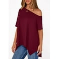 thumbnail image 5 of PRETTYGARDEN Off The Shoulder Tops for Women Summer Short Sleeve Asymmetrical Oversized Tee Shirts Casual Spring Clothes, 5 of 10