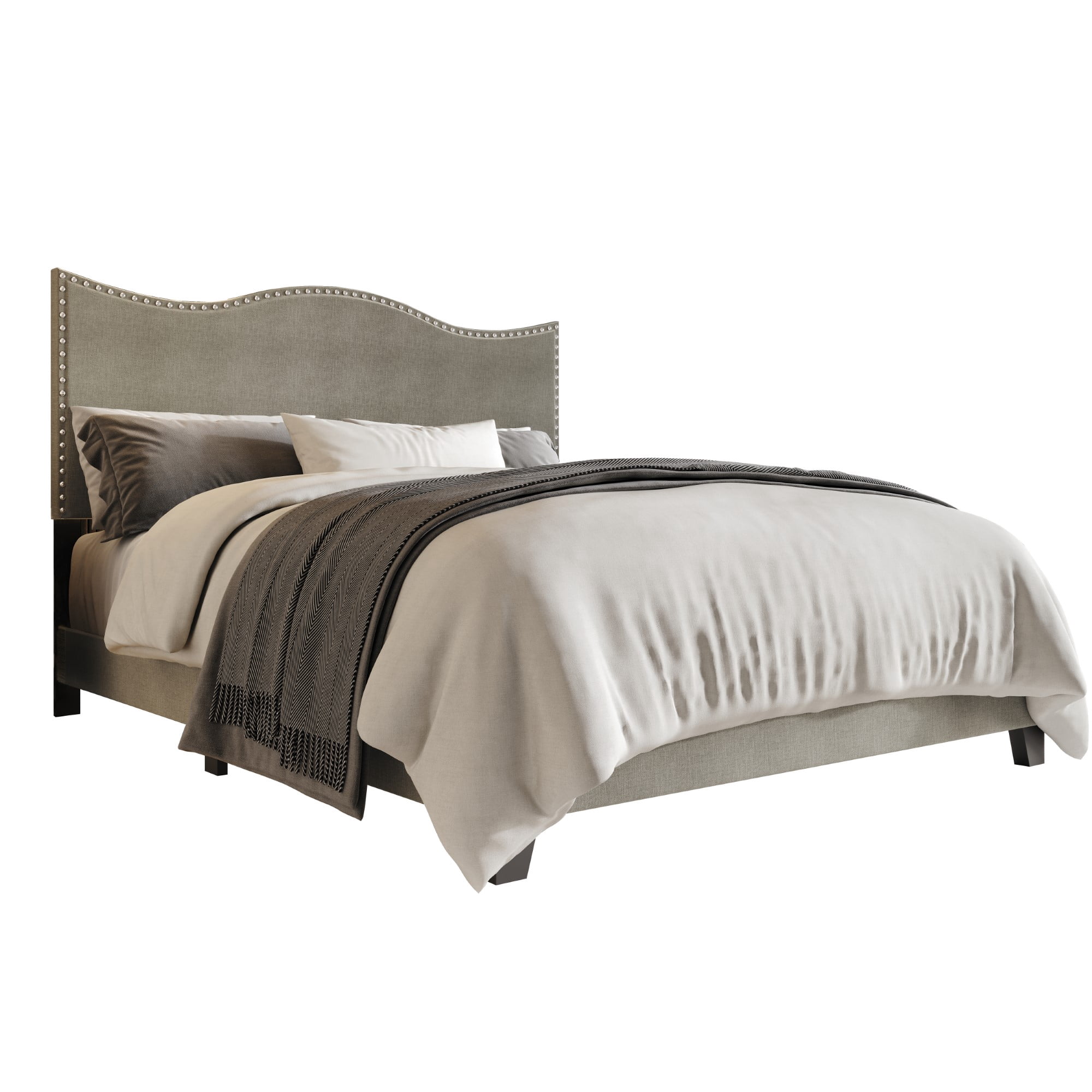 Home Design Anderson Twin Upholstered Panel Bed with Tufted Wingback Headboard and Foam Cushioning, Gray, Easy Assembly