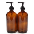 thumbnail image 1 of Vivaplex 2 botellas grandes de vidrio ámbar vacías de 16 oz con bombas de loción negras, 1 of 5