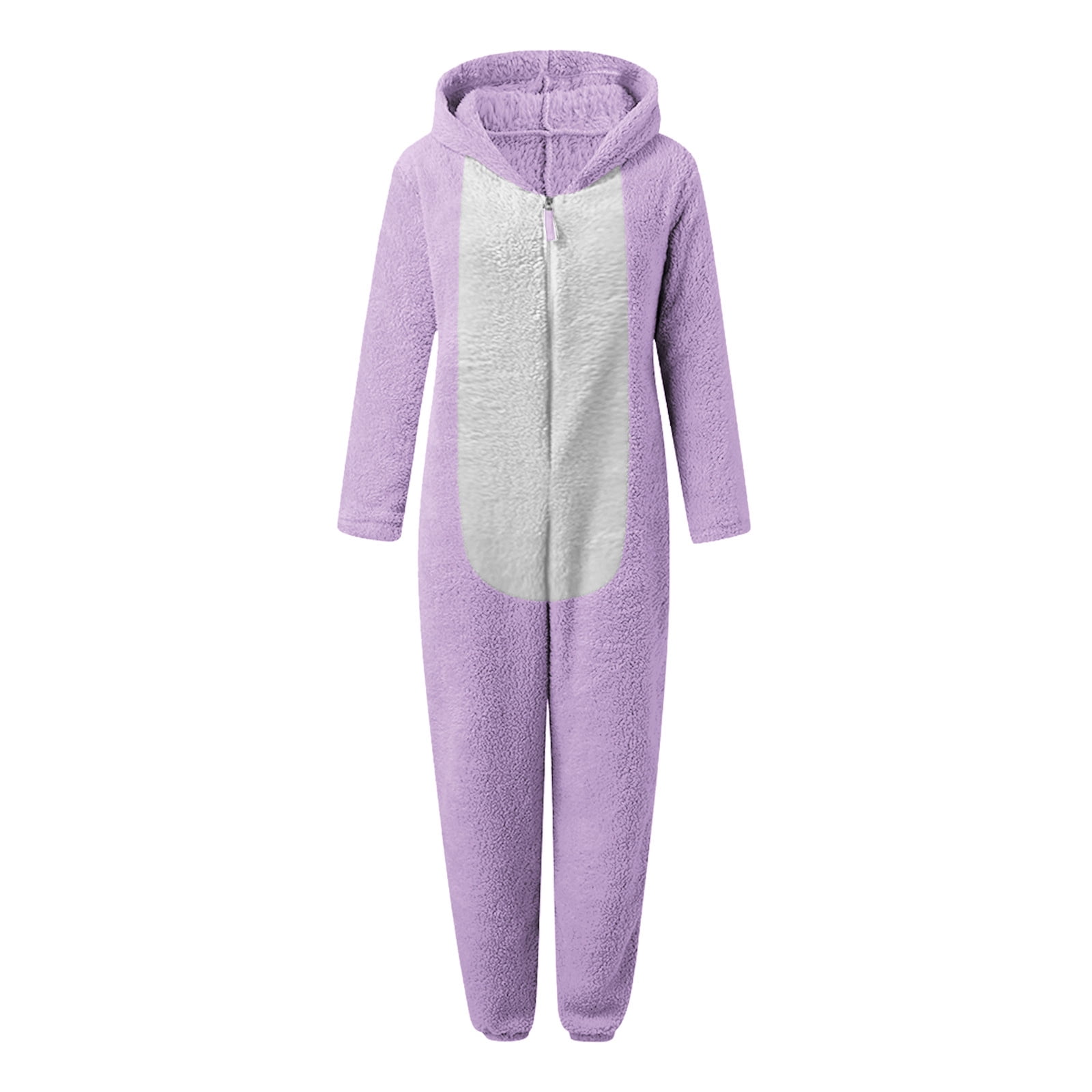 Lovskoo Womens Fluffy Hooded Jumpsuit Fuzzy Pajamas Long Sleeve Cute Ear One Piece Onesie Winter Warm Rompers Sleepwear Purple