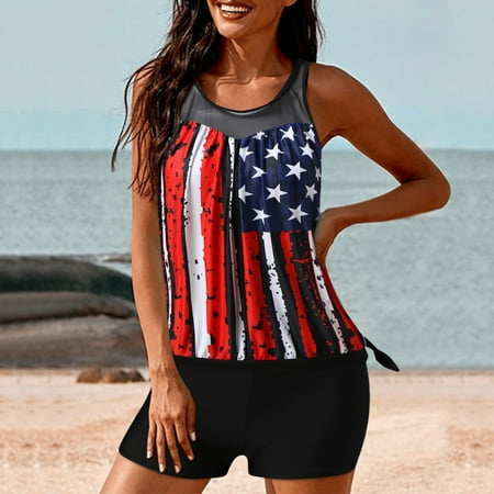 IDALL Tankini Swimsuits Bathing Suit Two Piece Tankini Swimsuits For Women Striped Tank Top With Boyshorts Tummy Control Underwire Swimsuits High Waisted Bikini Sets Two Piece Swimsuit Red L
