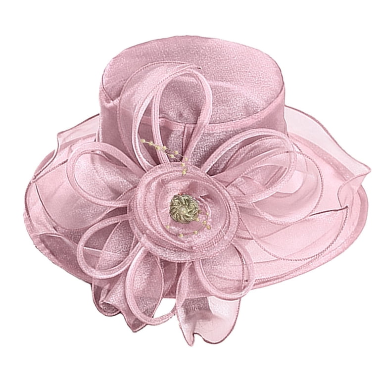 Derby Hats for Women, Classy Organza Sun Hat, Pink Kentucky Organza Derby Hats for Women Church Tea Fascinator  main image 4