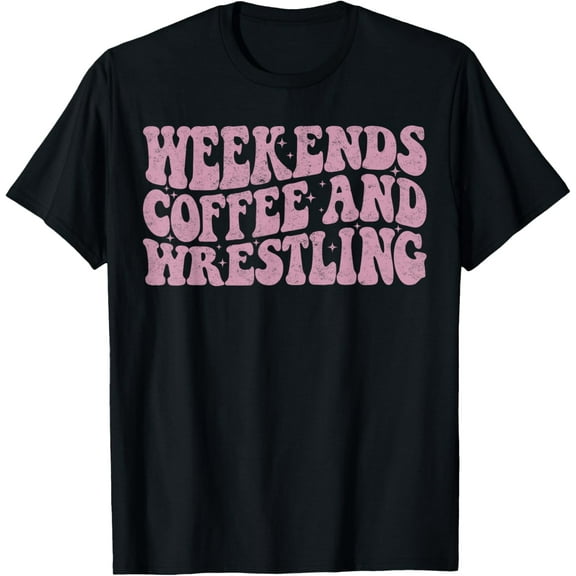 Weekends Coffee and Wrestling Groovy Wrestling Cheer Mom T-Shirt TShirt