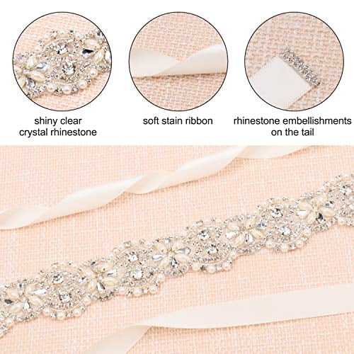 Tendaisy Women's Crystal Bridal Belt Rhinestone Pearls Sashes Wedding Belts for Gowns 