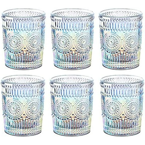 Iridescent Drinking Glasses Vintage Glassware Sets Rainbow Embossed Romantic Water Glass Tumbler Great for Juice Cocktail Wine, 10 oz, Set of 6$$Home Decor, Kitchen, & Other