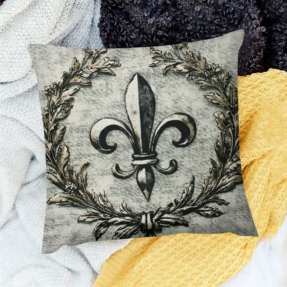 FCXZI Farmhouse Decor Fleur De Lis Wreath Throw Pillow Cover 100% Linen 18x18in