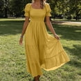 thumbnail image 2 of Bxsruta Womens Maxi Dresses Square Neck Puff Sleeve Smocked Flowy Casual Sundress, 2 of 7