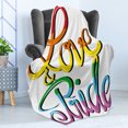 thumbnail image 4 of Pride Soft Flannel Fleece Throw Blanket, Love and Pride Text Design Lettering Calligraphy Rainbow Colors Relationship, Cozy Plush for Indoor and Outdoor Use, 50" x 70", Multicolor, by Ambesonne, 4 of 5