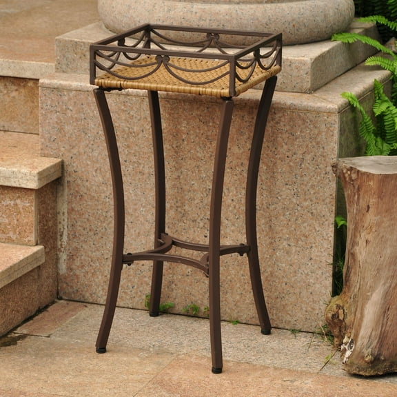 International Caravan Valencia Resin Wicker and Steel Square Plant Stand in Honey