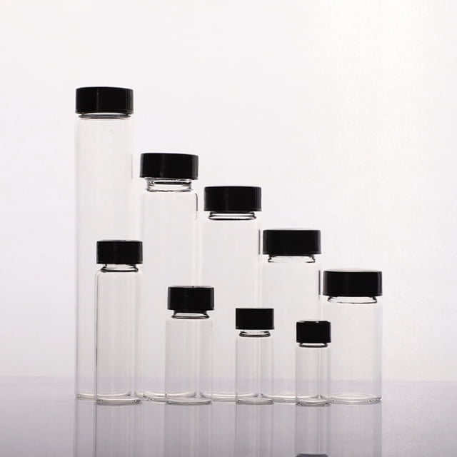 Paquete de 100 frascos de vidrio SUCOHANS de 5 ml con tapones de rosca negros