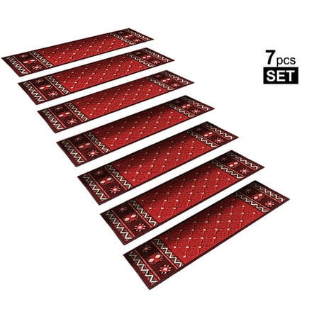 Boston Common Stair Tread - Non-Slip Mat Rubber Backing Resistant Carpet Stair Treads Gripper Mats Set of 7 - Red ( 8.5