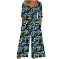 thumbnail image 2 of LEBONYARD Ladies Cropped Trousers Ankle Length Spring Style,Women Fashion Summer Floral Print Casual Short Sleeved V-neck Back Zipper Side Pocket Jumpsuit Pants Black L, 2 of 5