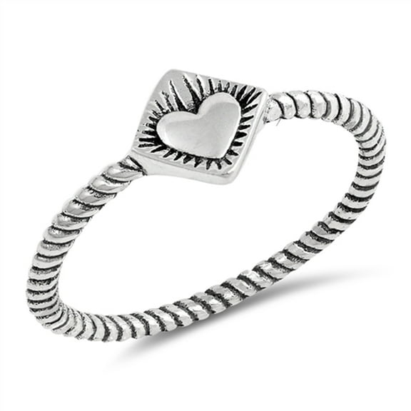 Oxidized Heart Sun Rope Fire Promise Ring .925 Sterling Silver Band Jewelry Female Male Size 4