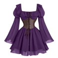 thumbnail image 4 of Rggeeun Halloween Costumes for Women Renaissance Costume Women Corset Dress Square Neck Long Sleeve Gothic Dress Outdoor Picnics Versatile,Purple,M, 4 of 5