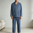 thumbnail image 5 of Fmbrln Men's Cotton Pajama Sets Plaid Print Button Down Long Sleeve Tops and Long Pants Set Fall Winter Fashion Comfy Sleepwear 2 Piece Sets Light Blue XL, 5 of 5