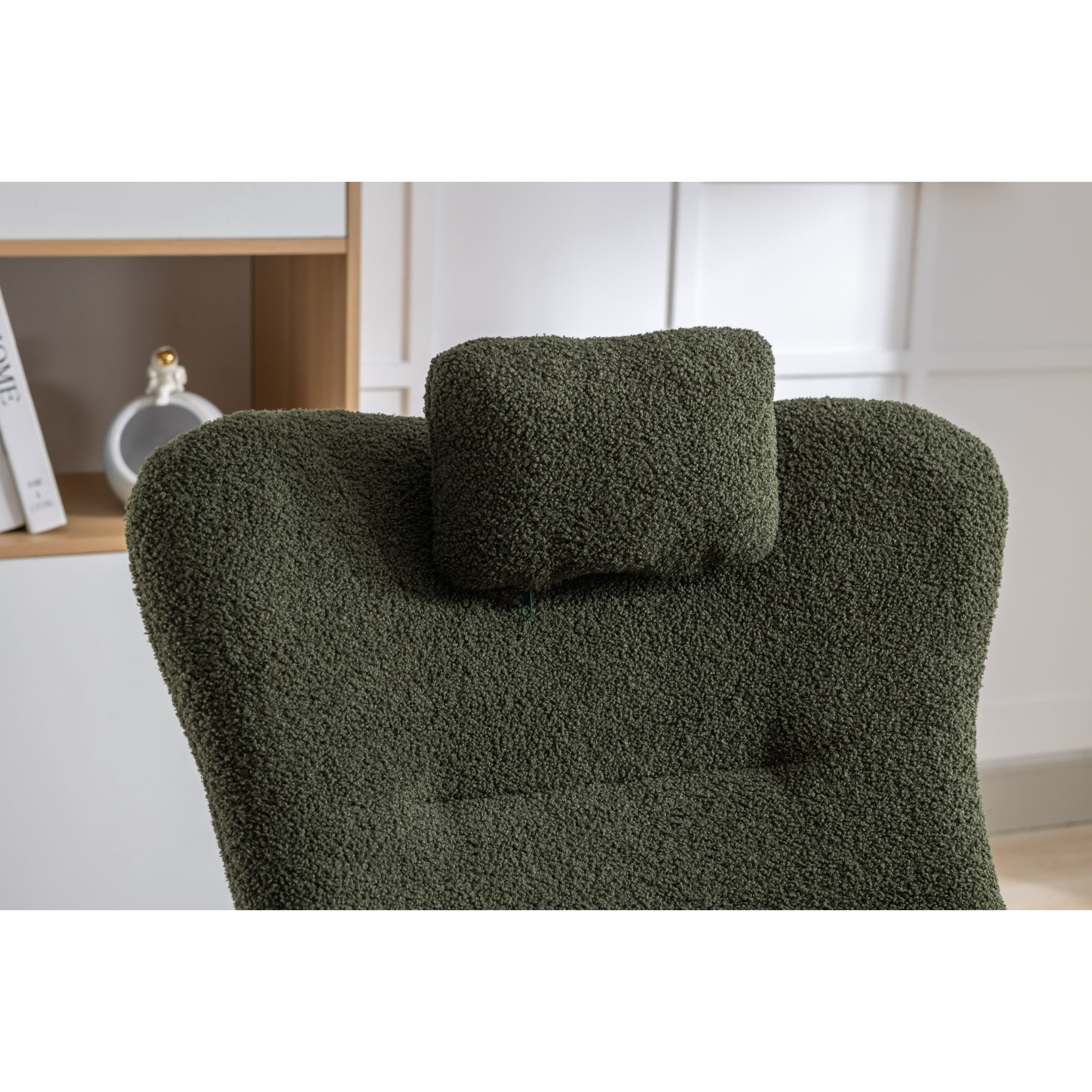 Leumius Nursery Rocking Chair, 35.5" Teddy Fabric Upholstered Glider Rocker with High Backrest, Modern Rocking Accent Chairs Comfy Side Chair for Nursery, Bedroom, Living Room,Dark Green