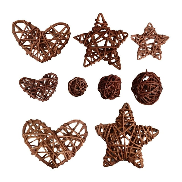 9 Uds. de bolas de ratán, colgantes de corazones y estrellas, accesorios para fotos, regalo, manualidades tejidas, adornos navideños colgantes para Café BLESIY bolas corazones estrellas