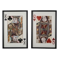 24 x 35 Set of 2 Framed Wall Art, King Queen Card Pair, Gold, Black, Red
